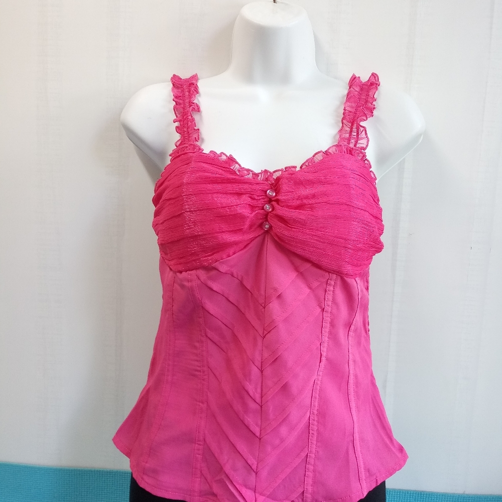 NEW Aggie Pink Halter Top Smocked Stretch Hot Pink Size M